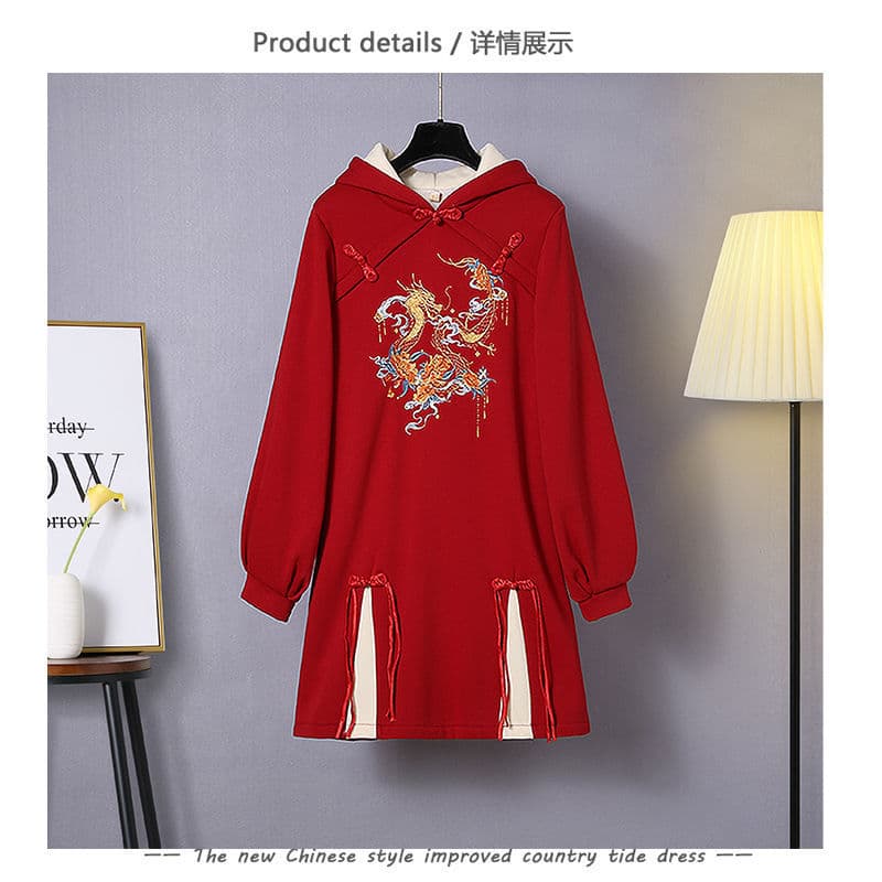チャイナ服 東洋風刺繍入りオーバーサイズパーカー