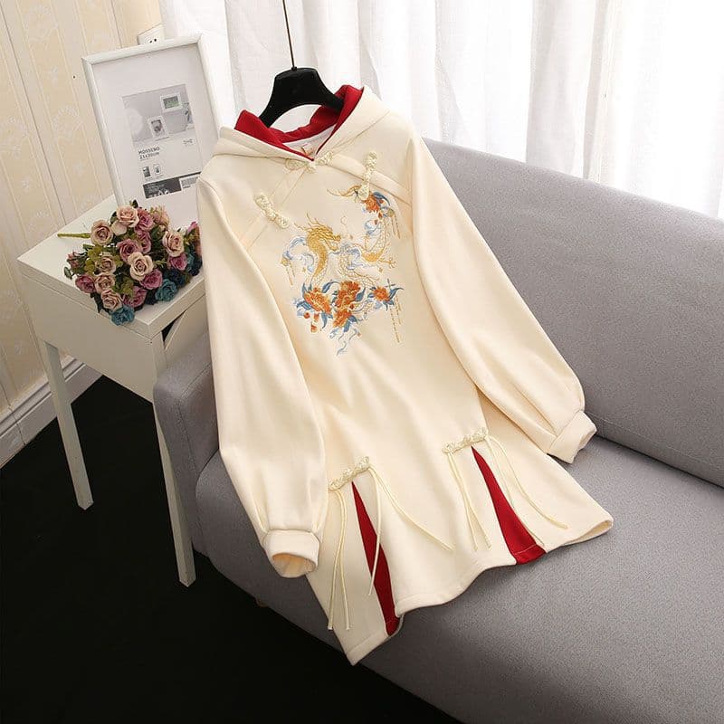 チャイナ服 東洋風刺繍入りオーバーサイズパーカー