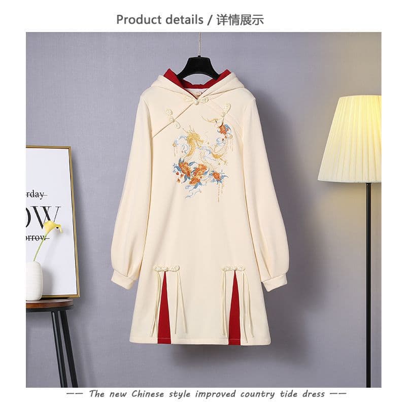 チャイナ服 東洋風刺繍入りオーバーサイズパーカー