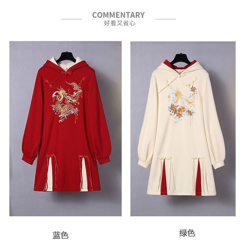 チャイナ服 東洋風刺繍入りオーバーサイズパーカー