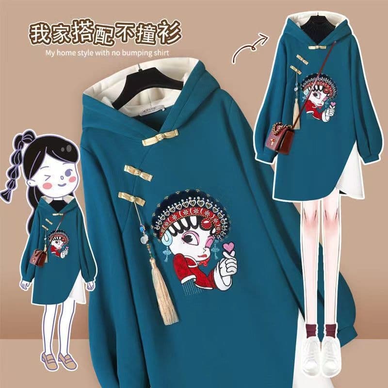 チャイナ服 花柄刺繍入りチャイナ風パーカーワンピース