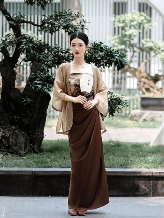 チャイナ服 レトロ ブラウン チャイナドレス 3点セット