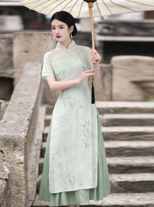 花鳥刺繍入り二層式チャイナワンピース