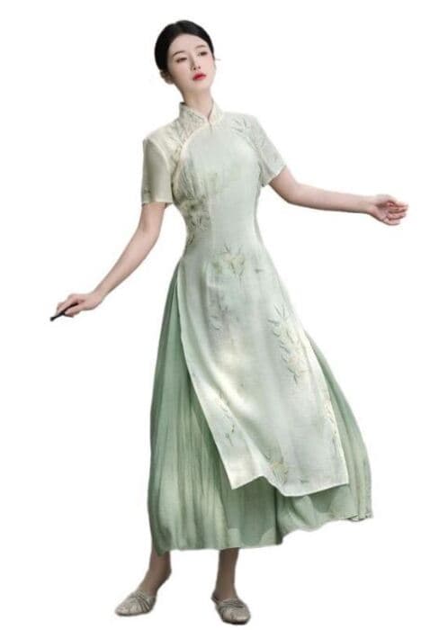 花鳥刺繍入り二層式チャイナワンピース