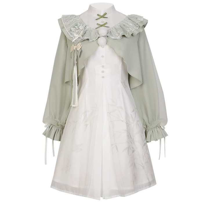 チャイナ服　中華ロリータ　ライムグリーンフリルボレロチャイナドレスミニワンピース