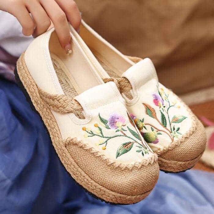 チャイナ服 ボタニカル デザイン キュート チャイナシューズ