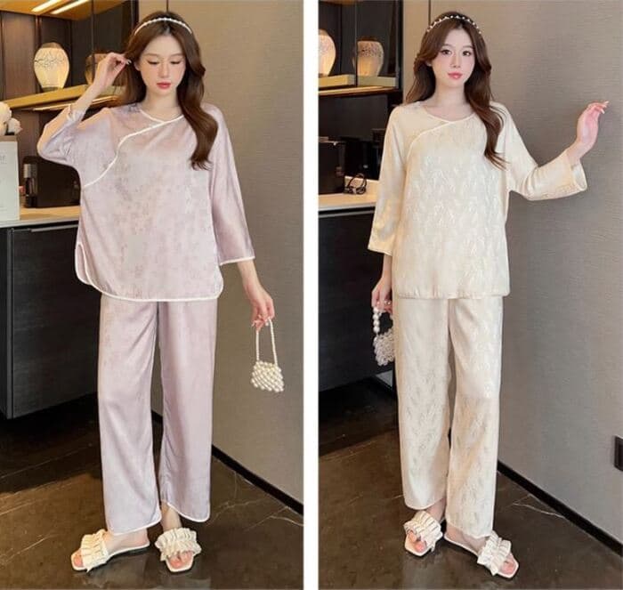 チャイナ服 シルク風　つやつや生地　チャイナパジャマ