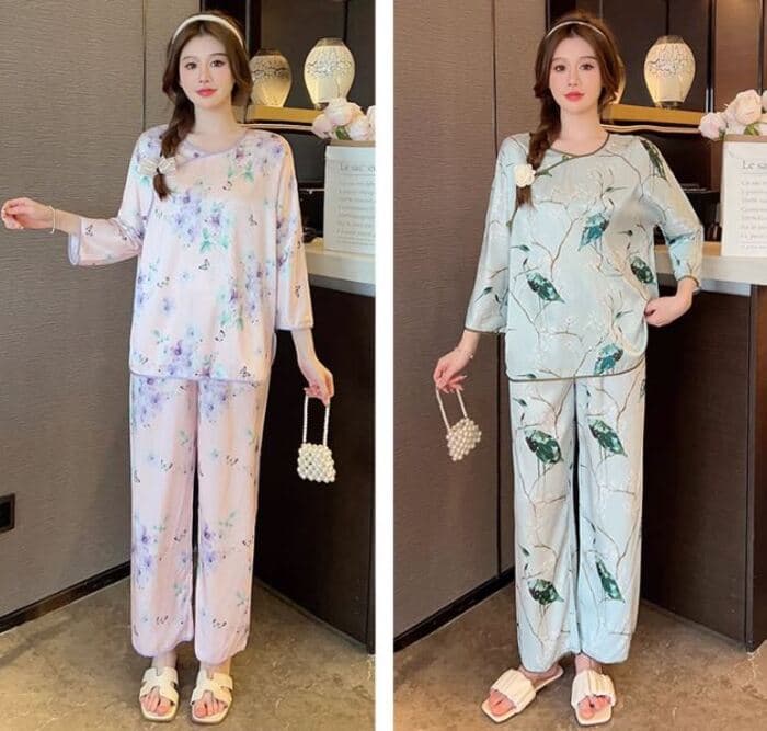 チャイナ服 シルク風　つやつや生地　チャイナパジャマ