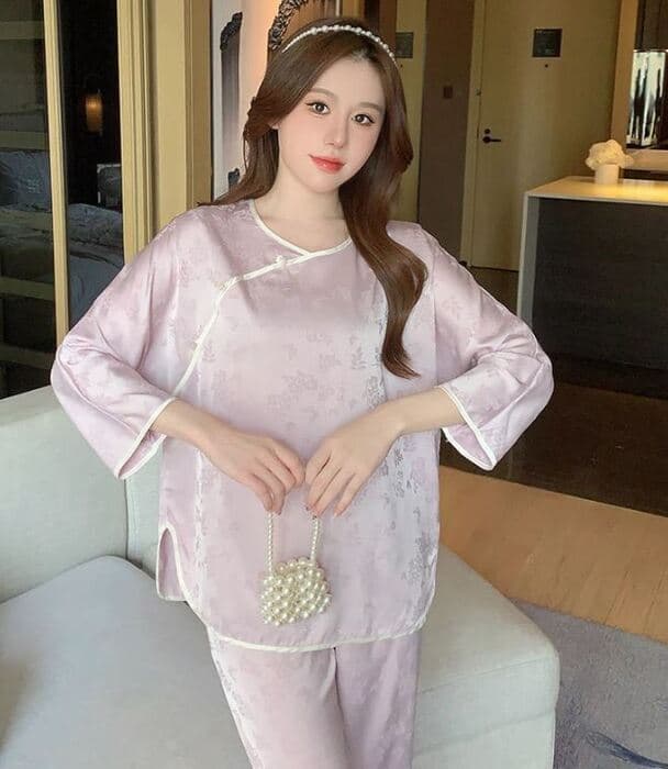 チャイナ服 シルク風　つやつや生地　チャイナパジャマ