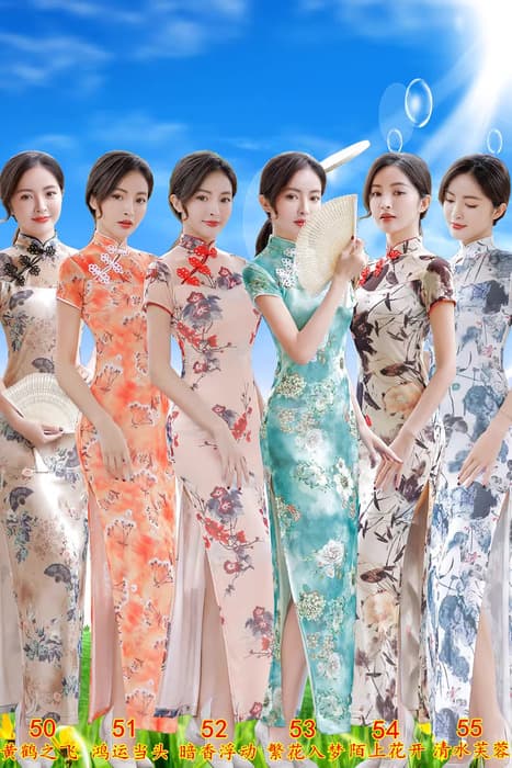 花柄刺繍入り立襟ロングチャイナ服ドレス