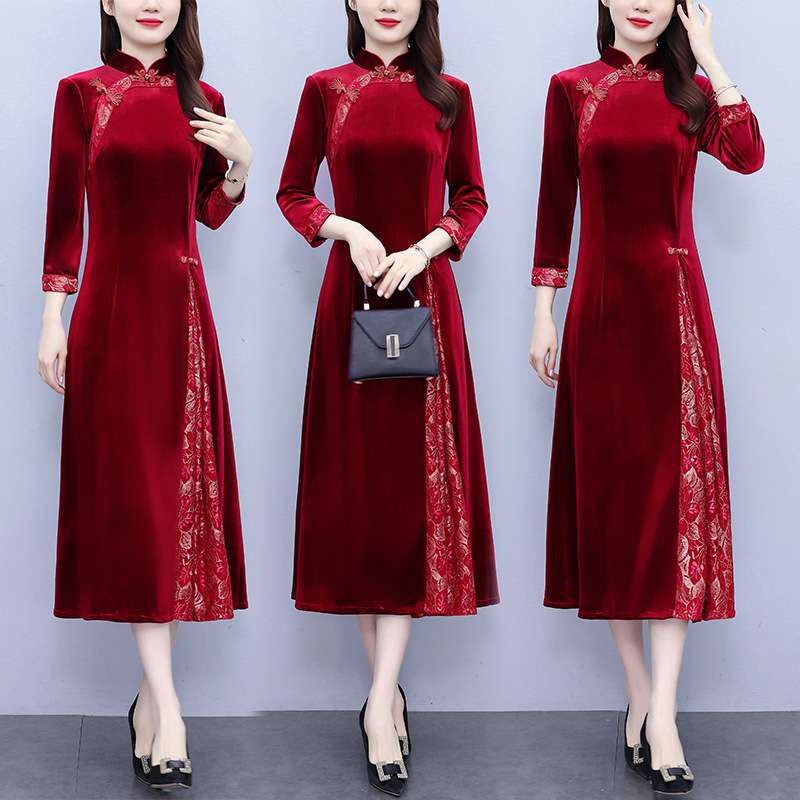 チャイナ服 チャイナカラー ベロア ワンピース