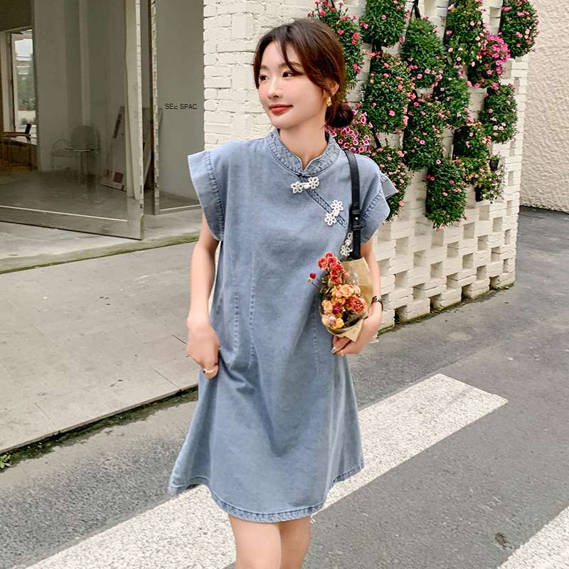 チャイナ服  チャイナ風デニムワンピース