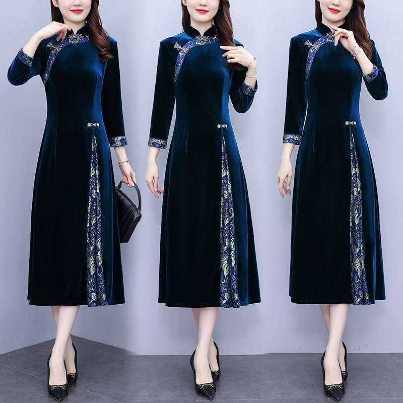 チャイナ服 チャイナカラー ベロア ワンピース