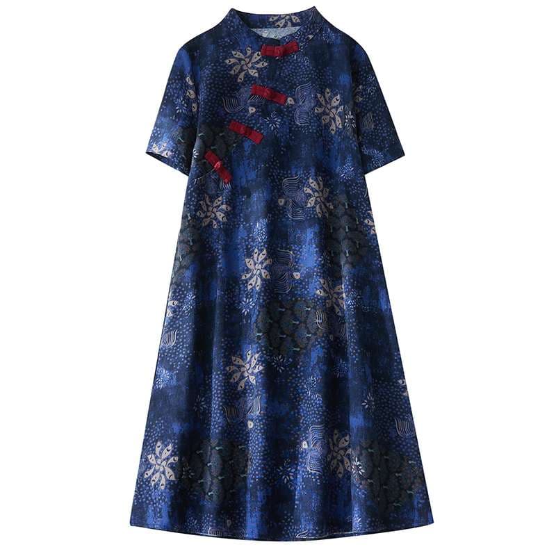 チャイナ服  民族風プリント 半袖カジュアルワンピース