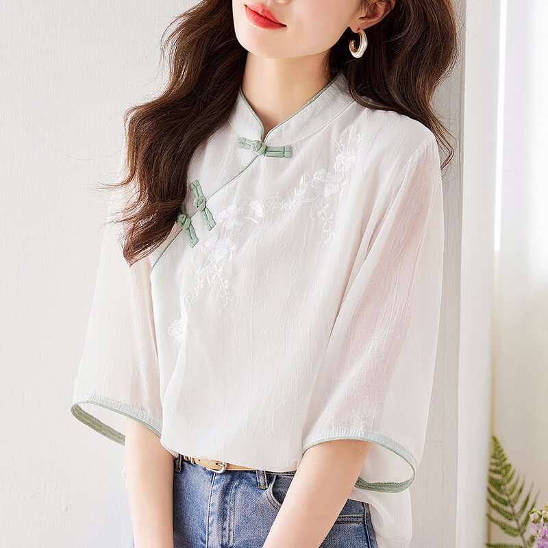 チャイナ服 　エアリーフローラル チャイナトップス