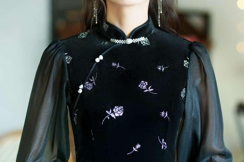 チャイナ服 花柄チャイナドレス風シースワンピース