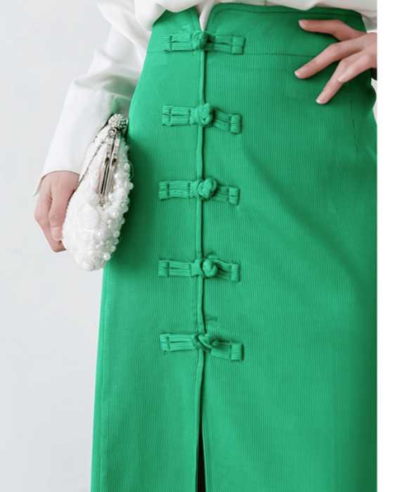 チャイナ服　カラフルデザインのオフィスカジュアルチャイナスカート