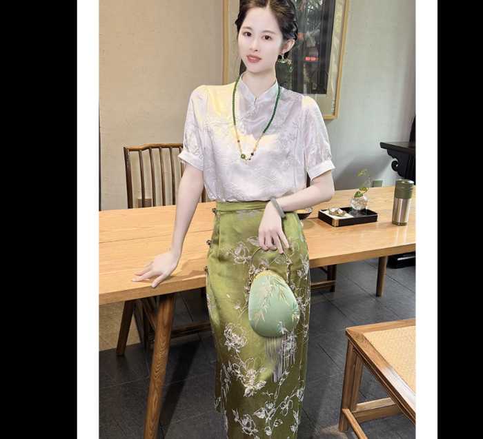 チャイナ服 フラワーエンブロイダリーチャイナスカート