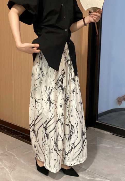 チャイナ服 水墨画 デザイン ワイド チャイナパンツ