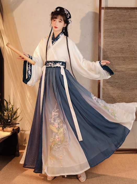 古典刺繍花柄袖付き上着とロングスカートセットアップチャイナ服