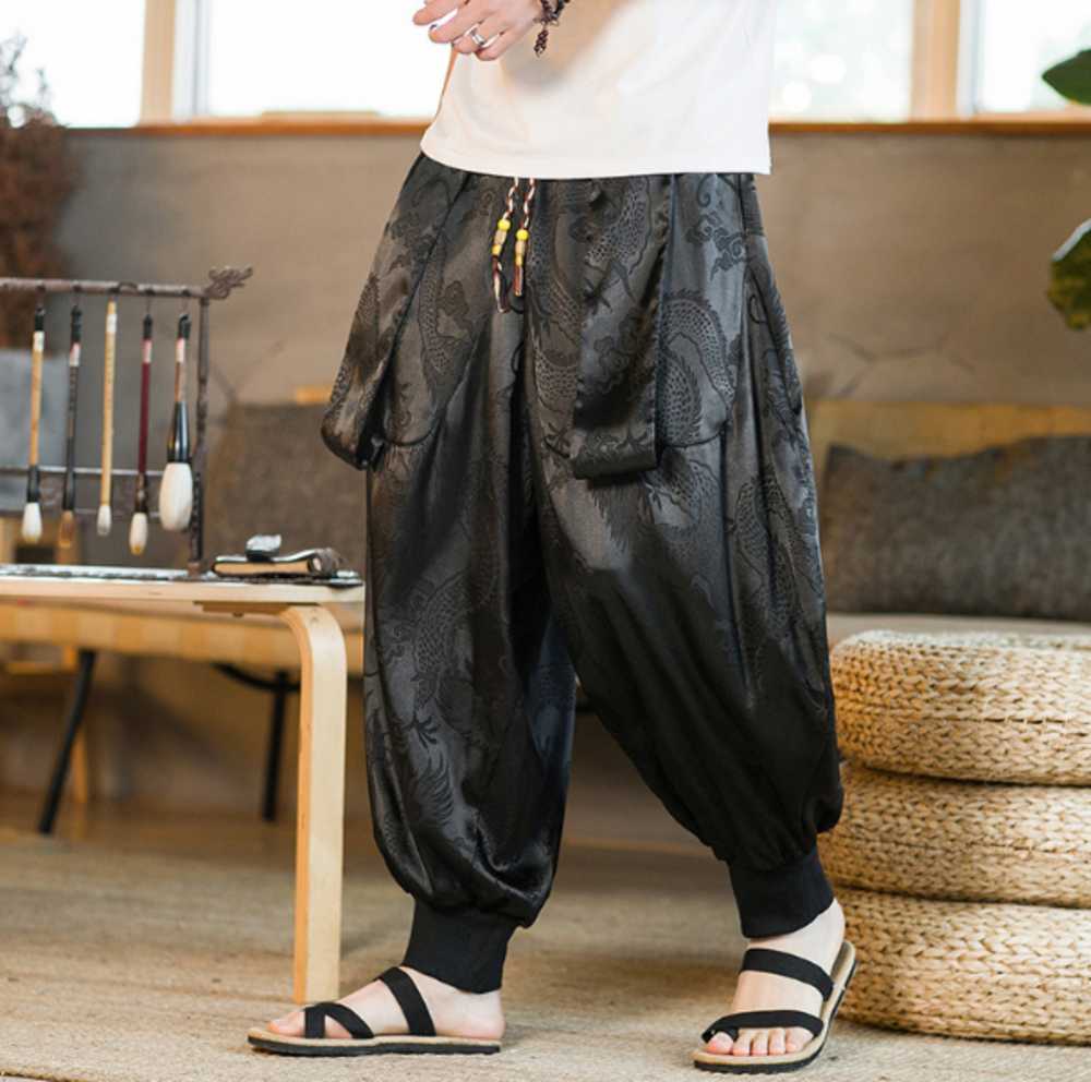 龍柄刺繍入りチャイナ風サルエルパンツ