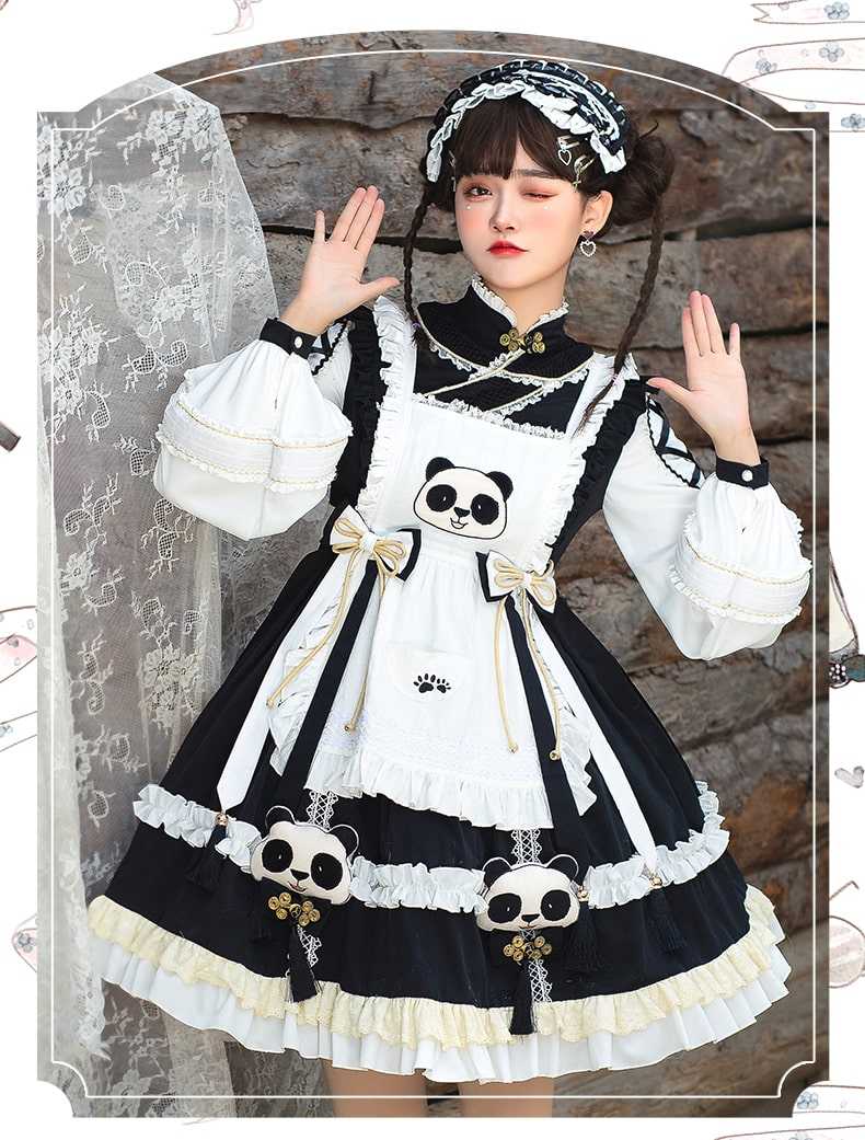 中華ロリータ パンダフリルワンピース ロリータファッション
