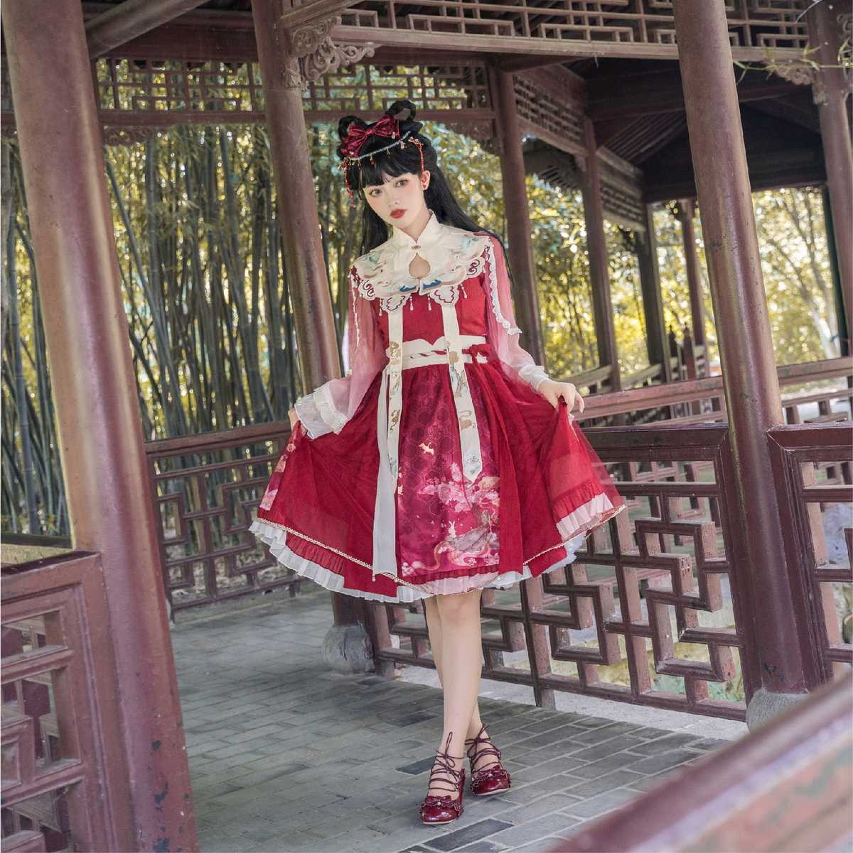 中華ロリータ オリジナルチャイニーズハイウエストドレス ロリータファッション