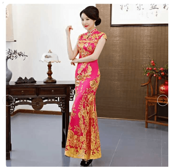 華麗な牡丹刺繍入りロング丈チャイナドレス