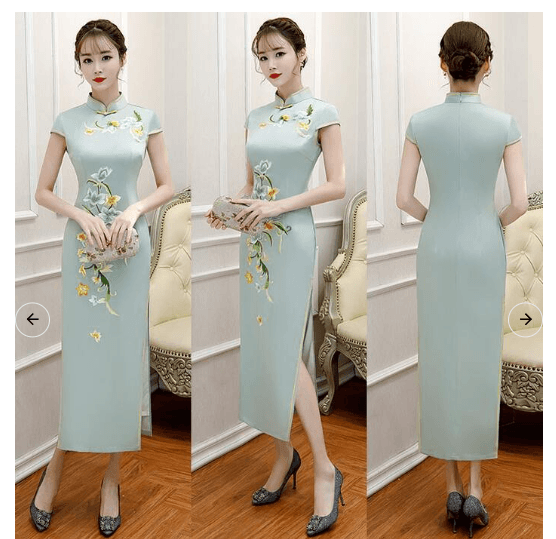 立体花刺繍が華やぐロング丈チャイナドレス