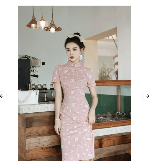 小花柄刺繍入り立襟半袖チャイナドレス