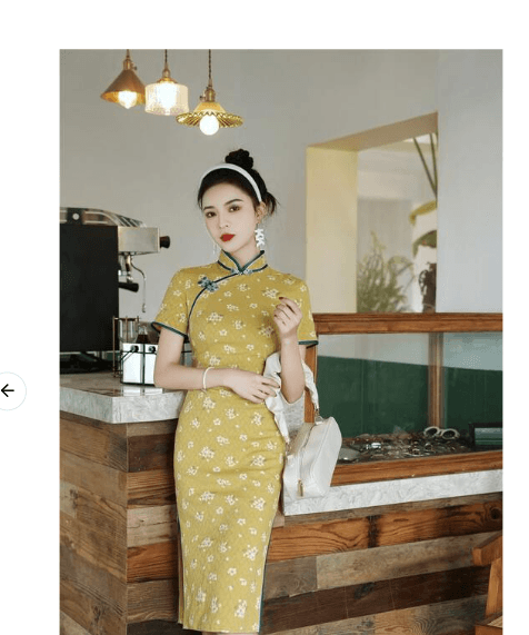 小花柄刺繍入り立襟半袖チャイナドレス