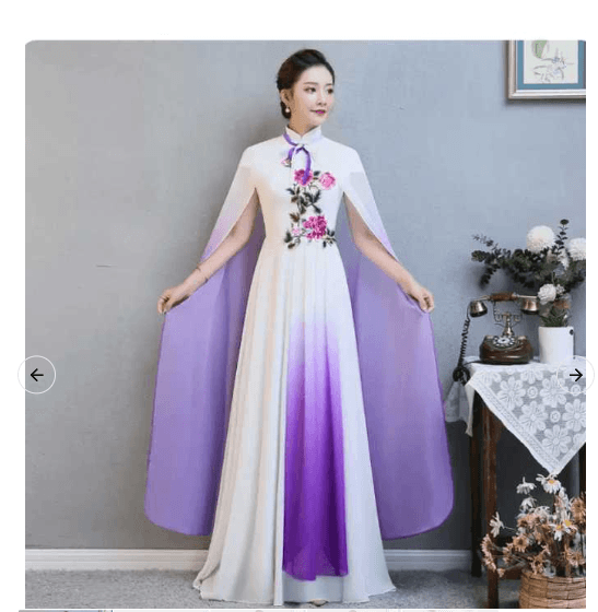 花刺繍入りグラデーション裾ケープ付きロングドレス