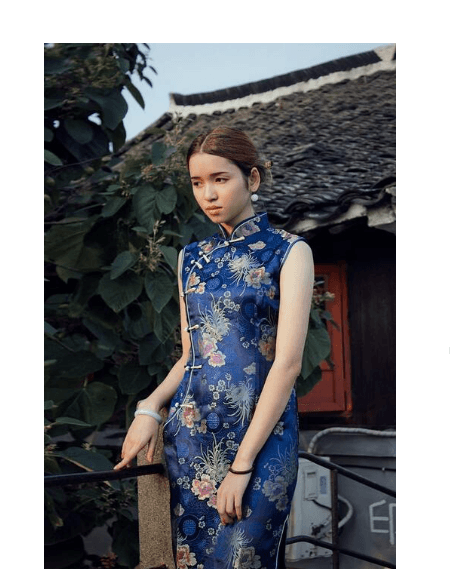 華やか花柄刺繍チャイナドレスノースリーブ旗袍