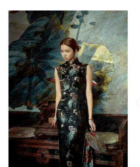 華やか花柄刺繍チャイナドレスノースリーブ旗袍