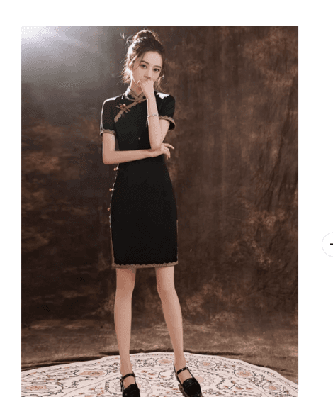 刺繍パイピング装飾チャイナ風ミニドレス