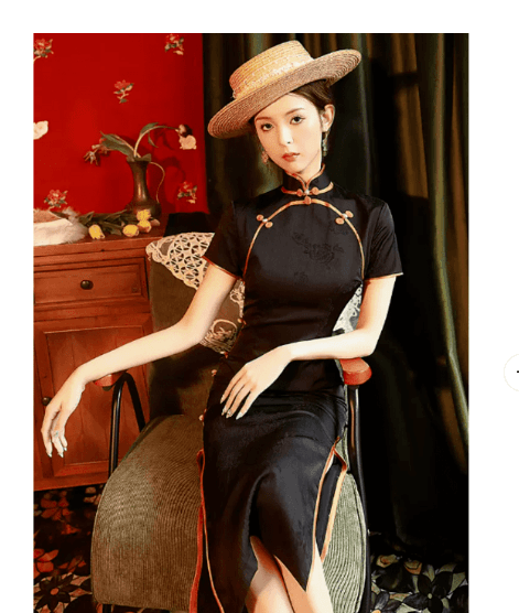 チャイナボタン装飾スリット入りロング丈チャイナ服