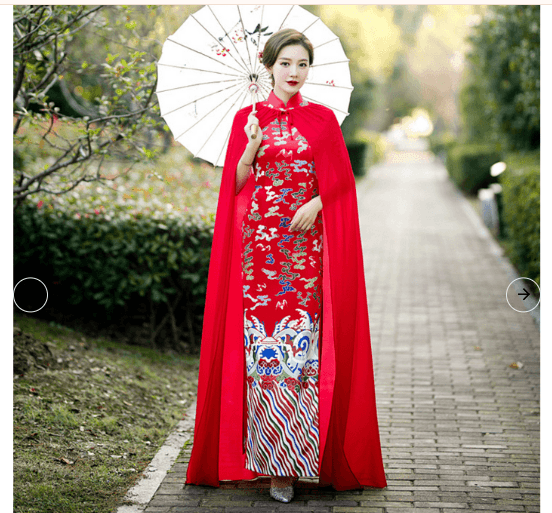 鳳凰刺繍豪華ケープ付きロング丈チャイナ服