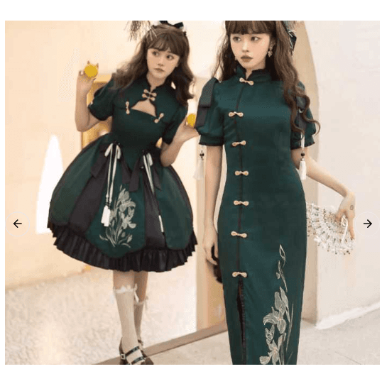 花柄刺繍チャイナボタン半袖上下組二点式衣装