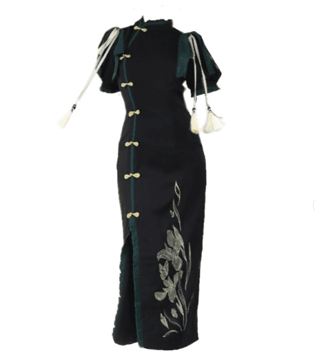 花柄刺繍チャイナボタン半袖上下組二点式衣装