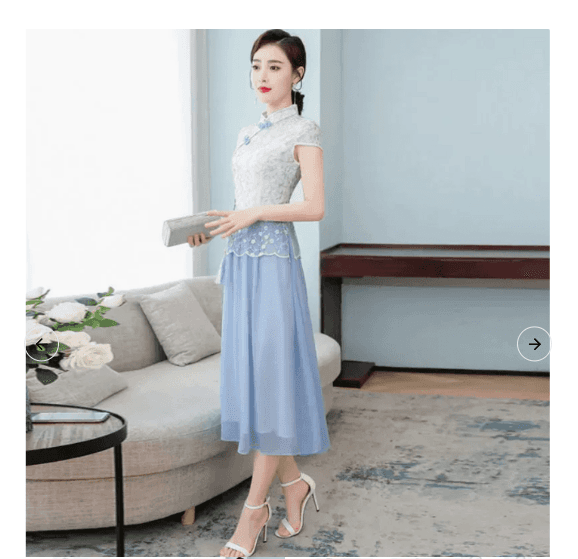 花柄刺繍レース切替チャイナボタンワンピース