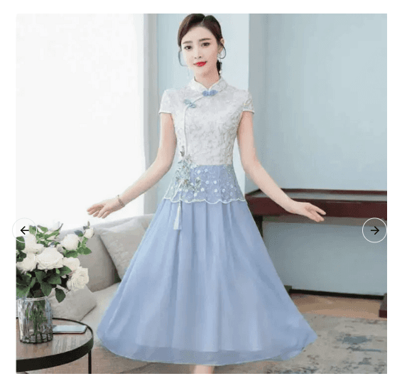 花柄刺繍レース切替チャイナボタンワンピース