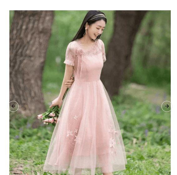 花柄刺繍チュール袖リボン付きチャイナ風ワンピース