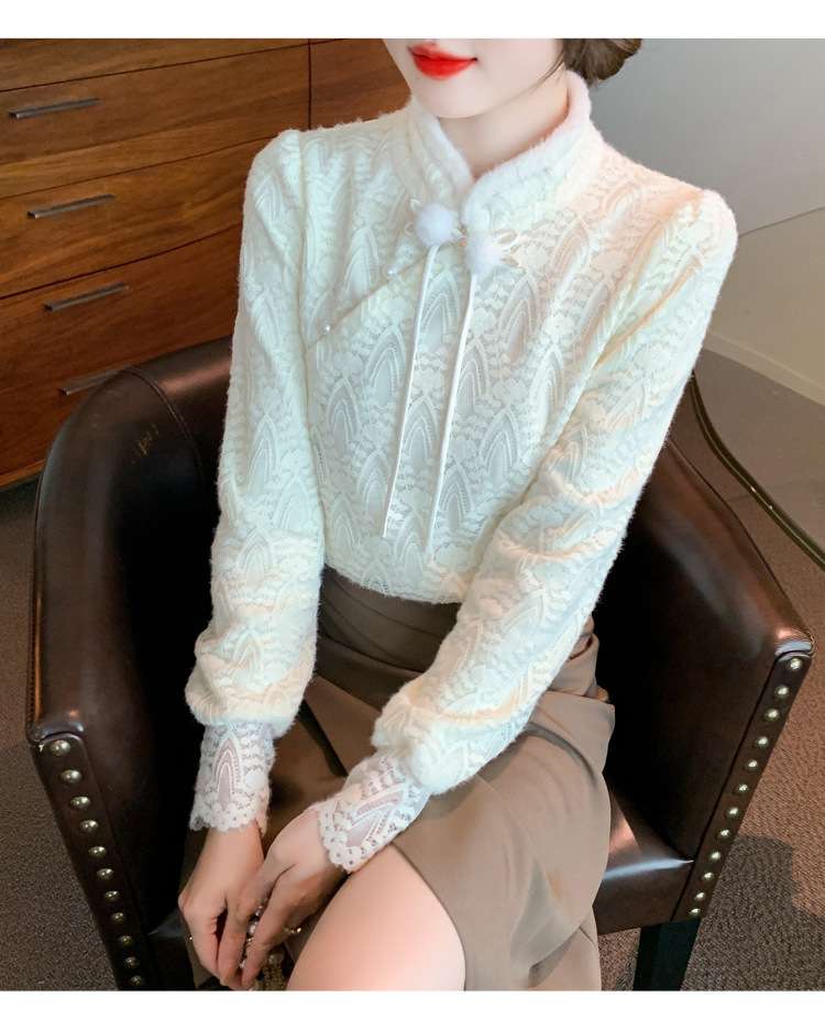 チャイナ服 優雅なチャイナカラーレースブラウス