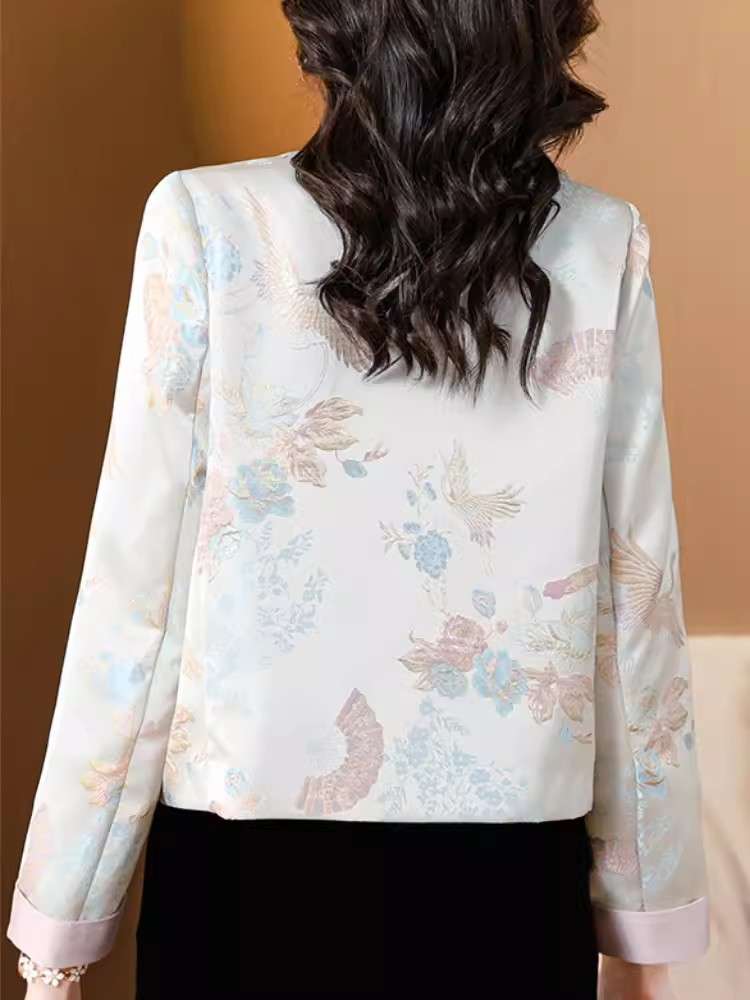 チャイナ服  花鳥柄チャイナカラージャケット