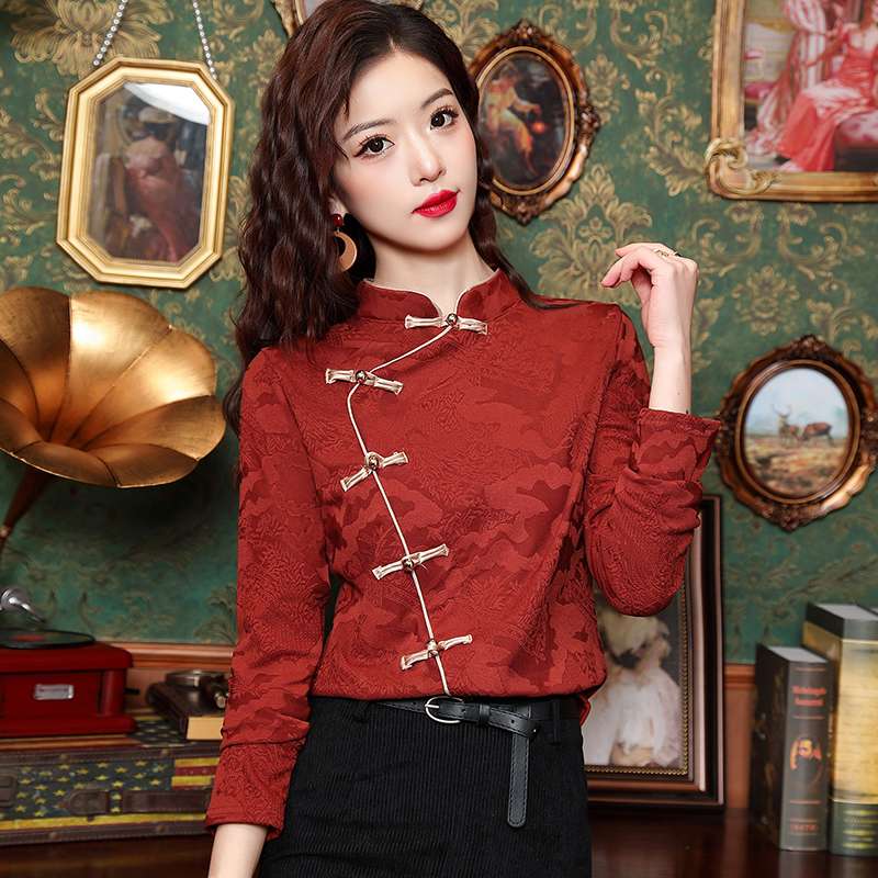 チャイナ服  チャイナカラー刺繍入りブラウス