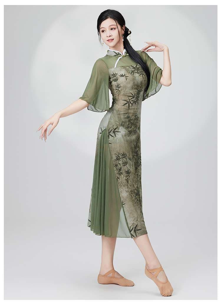 チャイナ服  優雅な竹柄チャイナドレス