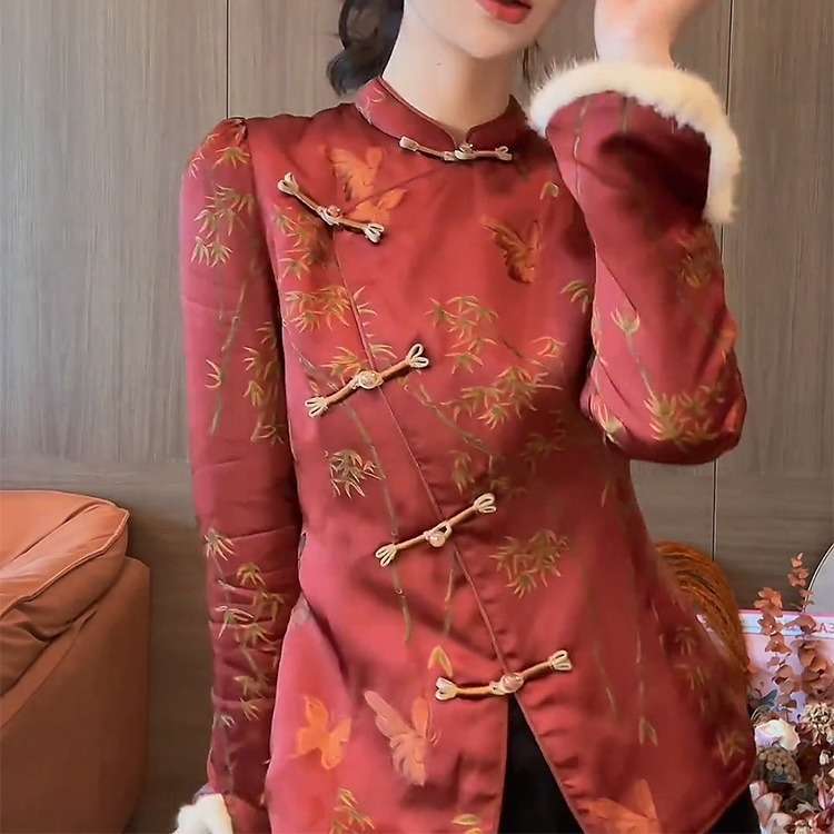 チャイナ服 蝶々刺繍入りチャイナ風ブラウス