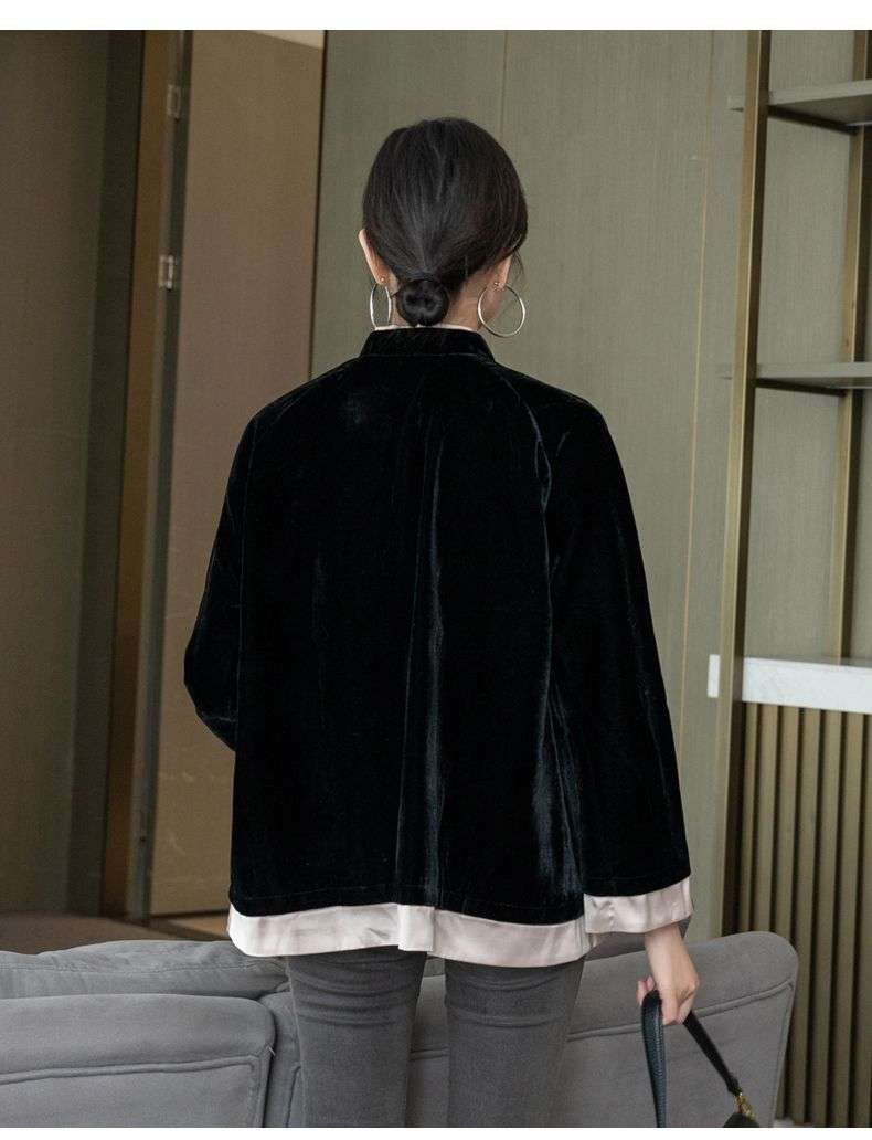 チャイナ服 中華風ベルベットチャイナカラーブラウス