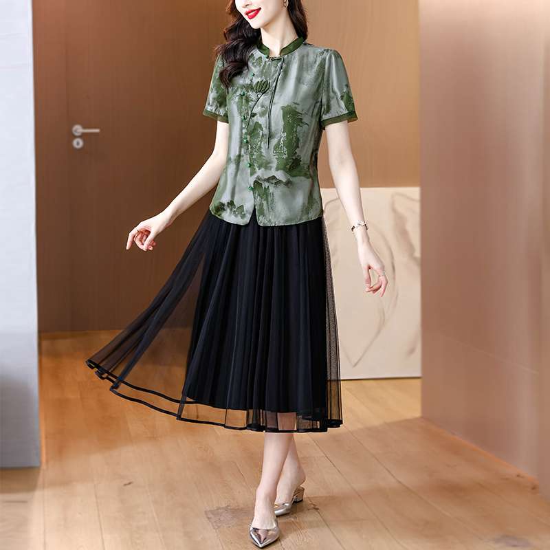 チャイナ服  水墨画風デザイン チャイナシャツ