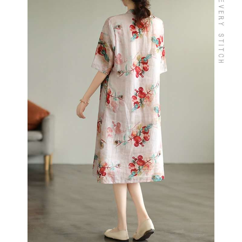 チャイナ服  花柄チャイナカラーワンピース